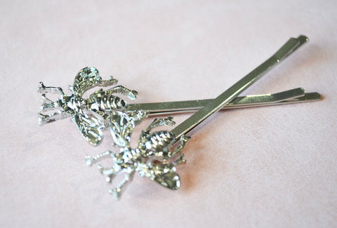 Silver Bee Hair Clips